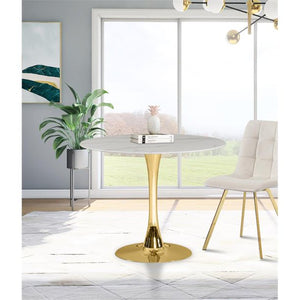 Meridian Furniture Tulip 36" Round Faux Marble Top Dining Table with Gold Base