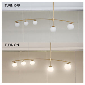 5-Light Modern Linear Pendant Light with Frosted Glass Shades - Brass
