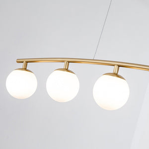 5-Light Modern Linear Pendant Light with Frosted Glass Shades - Brass