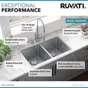 Ruvati 31-inch Undermount Kitchen Sink 50/50 Double Bowl 16 Gauge Stainless Steel