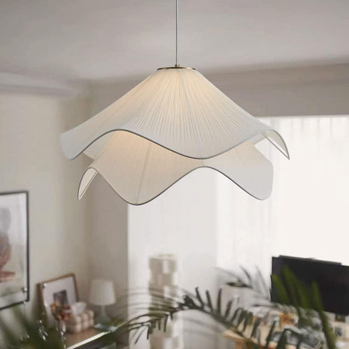 1 Light Creative Petal Shape Chandelier,Pendant Lighting Fixture with Mercerized Fabric Adjustable Single Head Hanging Lamp for Kitchen Island Dining Table Entryway,Foyer Present