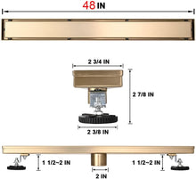 Load image into Gallery viewer, Linear Shower Floor Drain, Brushed Gold 48 Inch 304 Stainless Steel Bathroom Drains Kit