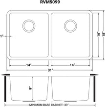 Load image into Gallery viewer, Ruvati 31-inch Undermount Kitchen Sink 50/50 Double Bowl 16 Gauge Stainless Steel