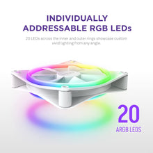 Load image into Gallery viewer, NZXT F140 RGB Duo - 140mm Dual-Sided RGB Fan – 20 Individually Addressable LEDs – Balanced Airflow and Static Pressure – Fluid Dynamic Bearing – PWM Control – Anti-Vibration Rubber Corners – White