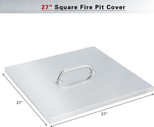 Load image into Gallery viewer, Fire Pit LID 27 x 27 1.5mm Thick, Stainless Steel Fire Pit Burner Cover Square Fire Pit Cover for Recessed Fire Pit Operation