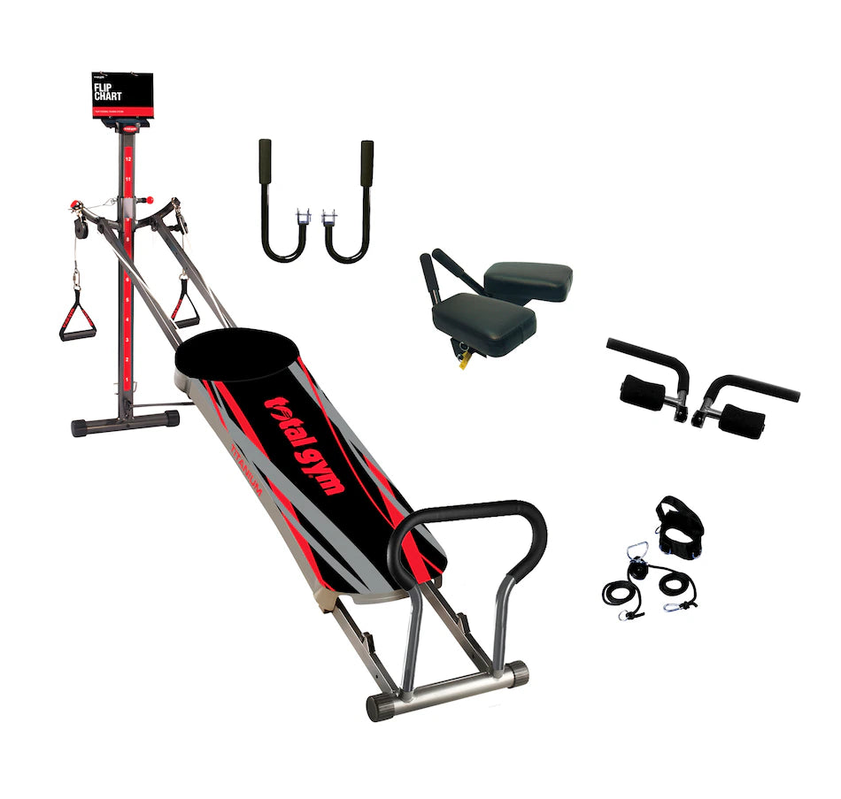 Total Gym Titanium Bundle with 4 DVDs and Exercise Flip Chart AND Total Gym Weight Bar