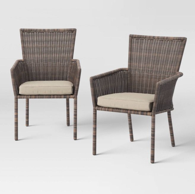 Threshold™ Monroe 2 Piece Patio Stack Dining Chairs Tan All-Weather Wicker No Assembly Required