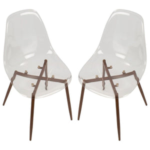 Clara Dining Chairs in Clear and Walnut (Set of 2)