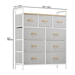 DEXTRUS 9-Drawer Fabric Dresser for Adults, Storage Tower Organizer for Bedroom & Closet, Light Grey