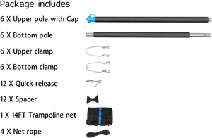 14FT Trampoline Enclosure Net with Universal Trampoline Replacement Enclosure Poles and Hardware