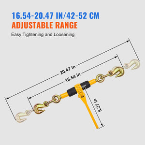 VEVOR Ratchet Chain Binders, 1/4"-5/16", 2600 lbs Safe Working Load, 4 Pack Load Binder with 2 Grab Hooks, Tie Downs for Transport Chain, Heavy Duty Tow Chain Ratchet Binders for Flatbed Truck Trailer