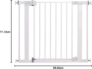 Safety 1st Auto-Close Pressure-Installed Metal Gate with Magnetic Latch - Fits 29-38" Wide, 28" Tall, Includes 2 Extension Panels and 4 Wall Cups, Great for Babies and Pets, White