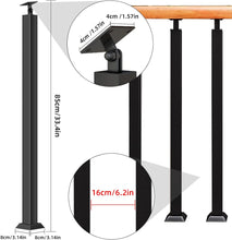 Load image into Gallery viewer, Square Stair Baluster Posts 4 Pack - 270° Adjustable Metal Railing Spindles with Flat Bracket Base and Screws Kits; Black Iron Posts are Suitable for Deck, Balcony, Stair, Indoor and Outdoor Decor