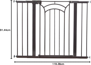 Auction Safety 1st Decor Tall & Wide Pressure-Installed Metal Gate With SecureTech locking handle - Fits 29-47" Wide, 36" Tall, Includes 2 Extension Panels And 4 Wall Cups, Great For Babies And Pets, Bronze - IMPERFECT