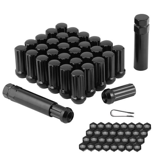 9/16-18 Lug Nut Set 32 Black 7 Spline 2 inch Tall 9/16 Lug Nut Set