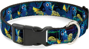 Buckle-Down PC-WDY274 1.0 Small, Dog Collar Plastic Clip Buckle, 1" x 9"-15", Dory Poses/Swirls Blue/Yellow