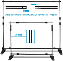 Load image into Gallery viewer, AkTop 8x8 ft Heavy Duty Backdrop Banner Stand Kit, Adjustable Photography Step and Repeat Stand for Parties, Portable Trade Show Photo Booth Background with Carrying Bag