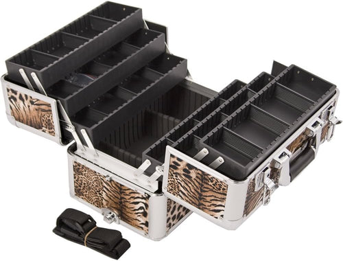 Sunrise E3304 Professional Makeup Artist Cosmetic Train Case Organizer Storage with 6 Trays with Dividers, Leopard Brown