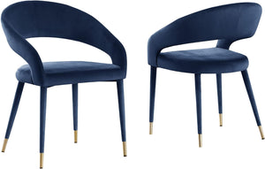 Joel Velvet Contemporary Dining Chair With Gold Accents, Set of 2, Navy Blue