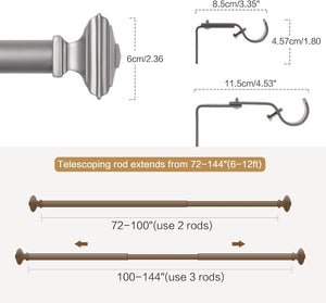 EUPLAR 1 Inch Antique Silver Curtain Rod with Square Finials - 72 to 144 inch