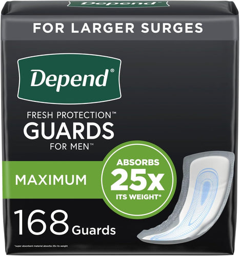 Depend Incontinence Guards/Incontinence Pads for Men/Bladder Control Pads, Maximum Absorbency, 168 Count