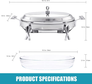 Chafing Dish Buffet Set Stainless Steel Frame Safe Oven Glass Server with Lid