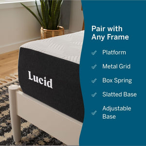 10 Inch LUCID 2020 Gel Memory Foam Mattress - Medium Plush Feel - Hypoallergenic Bamboo Charcoal - Twin XL