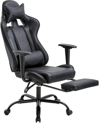 BestOffice Office Chair PC Gaming Chair Ergonomic Desk Chair Executive PU Leather Computer Chair Lumbar Support with Footrest Modern Task Rolling Swivel Racing Chair for Women&Men, Black