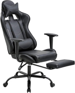 BestOffice Office Chair PC Gaming Chair Ergonomic Desk Chair Executive PU Leather Computer Chair Lumbar Support with Footrest Modern Task Rolling Swivel Racing Chair for Women&Men, Black