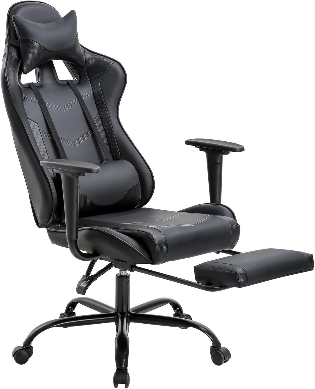 BestOffice Office Chair PC Gaming Chair Ergonomic Desk Chair Executive PU Leather Computer Chair Lumbar Support with Footrest Modern Task Rolling Swivel Racing Chair for Women&Men, Black
