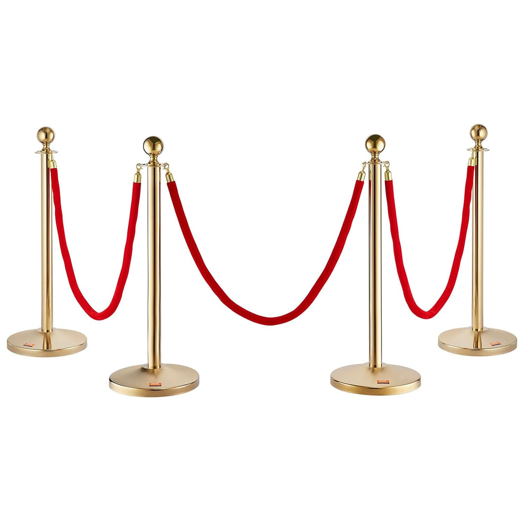 VEVOR 4 Pack Crowd Control Stanchions with Velvet Rope, 3 Pieces 5ft Red Velvet Ropes, Stainless Steel Queue Line Divider with Fillable Base and Top