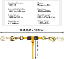 Load image into Gallery viewer, VEVOR Ratchet Chain Binders, 1/4&quot;-5/16&quot;, 2600 lbs Safe Working Load, 4 Pack Load Binder with 2 Grab Hooks, Tie Downs for Transport Chain, Heavy Duty Tow Chain Ratchet Binders for Flatbed Truck Trailer