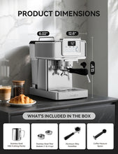 Load image into Gallery viewer, 1.8 L Espresso Machine 20 Bar, Stainless Steel Espresso Maker Professional Coffee Maker with Power Steam &amp; LED Display for Home Barista, Americano, Latte, Cappuccino Machine