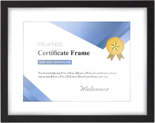 Melannco 15x12 Inch Black Matted Wood Certificate Frame- Displays One 8.5x11 Inch Document