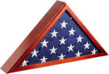 Load image into Gallery viewer, Large Flag Box Display Case for Burial Flag, Veterans, Triangle Holder for a Folded 5&#39; x 9.5&#39; Military Flag with Wall Mount and Glass Front (Cherry Wood Finish, 24.7 x 12.4 x 3.5 In)