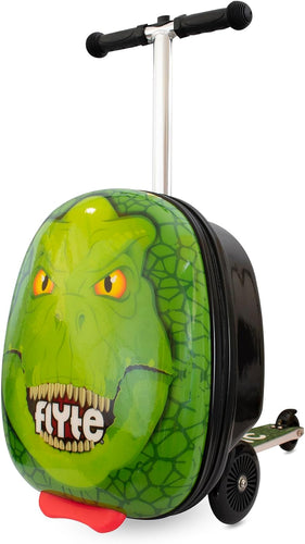 Flyte Scooter Suitcase Folding Kids Luggage - Darwin the Dino, Hardshell, Ride On with Wheels