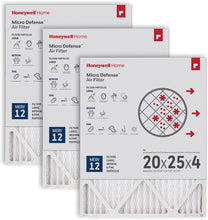 Load image into Gallery viewer, Honeywell Home 20x25x4 MERV 12, AC Furnace Air Filter, 3 PACK (CF200A1016-3PKAM) (Actual Dimensions: 18.84 x 24.75 x 4.38 in.)