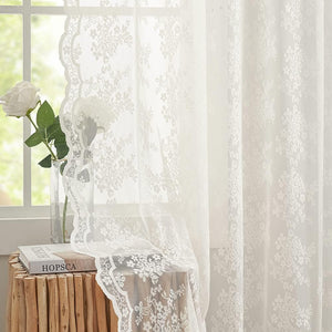 YJ YANJUN Sheer Lace Curtains 72" Length Antique Flowers (Set Of 2)