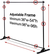 Load image into Gallery viewer, AkTop 8x8 ft Heavy Duty Backdrop Banner Stand Kit, Adjustable Photography Step and Repeat Stand for Parties, Portable Trade Show Photo Booth Background with Carrying Bag