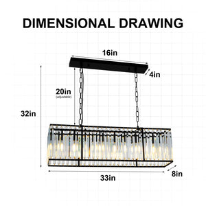 6 - Light Dimmable Kitchen Island Square / Rectangle Chandelier
