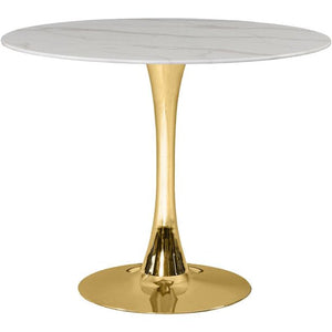 Meridian Furniture Tulip 36" Round Faux Marble Top Dining Table with Gold Base