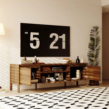 Load image into Gallery viewer, 70.9'' Walnut TV Stand With Rubber Wood Legs, Thickened Top And Adjustable Shelves, Modern Entertainment Centre With Storage Cabinets