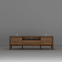 Load image into Gallery viewer, 70.9'' Walnut TV Stand With Rubber Wood Legs, Thickened Top And Adjustable Shelves, Modern Entertainment Centre With Storage Cabinets