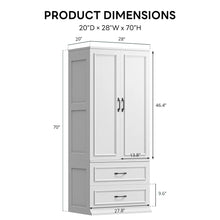 Load image into Gallery viewer, 70" H Armoire Wardrobe Closet With 2 Doors &amp; 2 Drawers, Freestanding Wooden Wardrobe Armoire With Hanging Rod For Bedroom