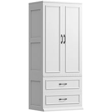 Load image into Gallery viewer, 70" H Armoire Wardrobe Closet With 2 Doors &amp; 2 Drawers, Freestanding Wooden Wardrobe Armoire With Hanging Rod For Bedroom