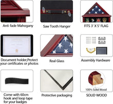 Load image into Gallery viewer, Solid Wood Flag Display Case Military Shadow Box