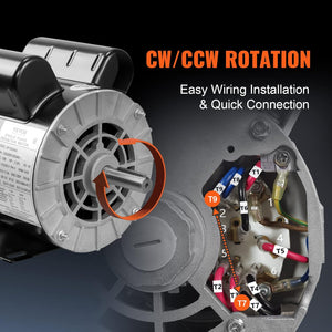 Auction VEVOR 2HP SPL Air Compressor Electric Motor, 115/230V, 15/7.5Amps, 56 Frame 3450RPM, 5/8" Keyed Shaft, CW/CCW Rotation, 1.88" Shaft Length for Air Compressors