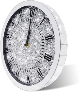 LXARTZJ Crystal Diamond Round Wall Clock Twinkle Bling Decor