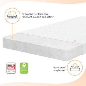 Sunset 3” Extra Firm Fiber Crib Mattress, Greenguard Gold Certified, Waterproof Vinyl Cover, Baby Mattresses for Cribs, Fits Mini and Portable Cribs