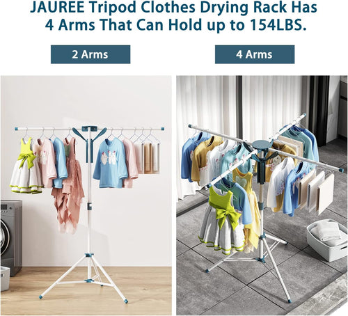 JAUREE Tripod Clothes Drying Rack Folding Indoor, Portable Drying Rack Clothing and Height-Adjustable